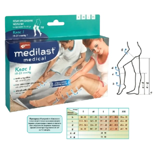 Medilast Medica компресивен чорап при разширени вени клас I 7/8 XL
