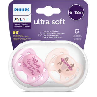 Ортодонтични залъгалки Ultra Soft цветя 6-18м. 2б .Avent