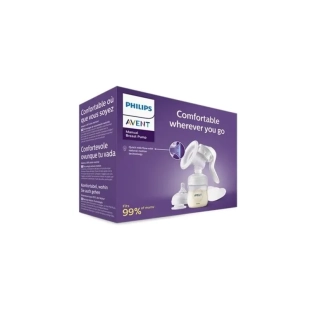 Ръчна помпа за изцеждане на кърма Natural Motion с бутилка Natural 125мл+биберон Avent