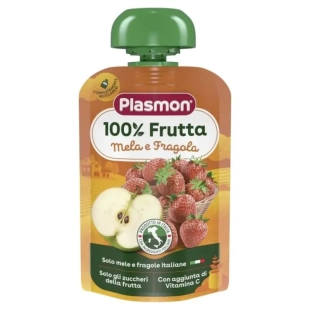 Плодова закуска ябълка и ягода за деца 12М+ 100 гр Plasmon