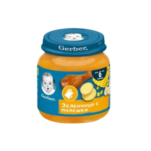 Gerber Храна за бебета Пюре от зеленчуци и пилешко месо от 6-ия месец, 125g, бурканче