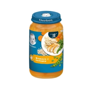 Gerber Храна за бебета Пюре Фрикасе с пилешко от 12-ия месец, 250g, бурканче