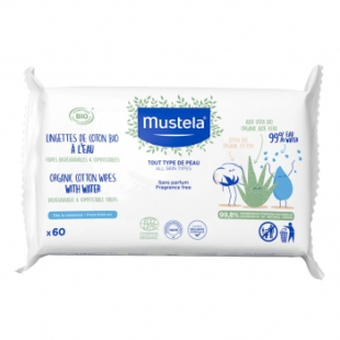 Mustela мокри кърпички с орг.памук 99% вода х 60