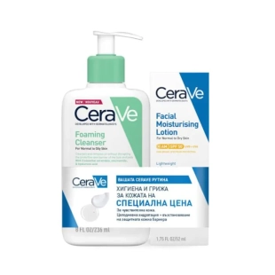 Cerave Измиваща гел пяна за лице и тяло 236мл + Cerave AM Хидратиращ крем за лице SPF50 52мл 620600