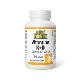 Витамин К2 120 мкг и D3 1000 IU за кости и зъби х60 Natural Factors
