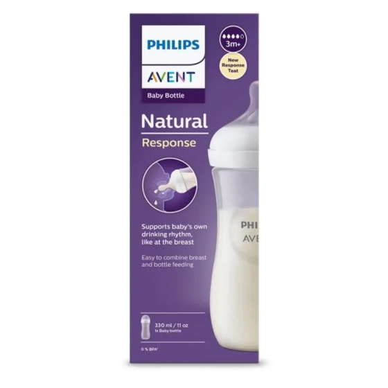 Бутилка Natural Response 330 мл, 3м+ с биберон с поток 4 - неутрален цвят Avent