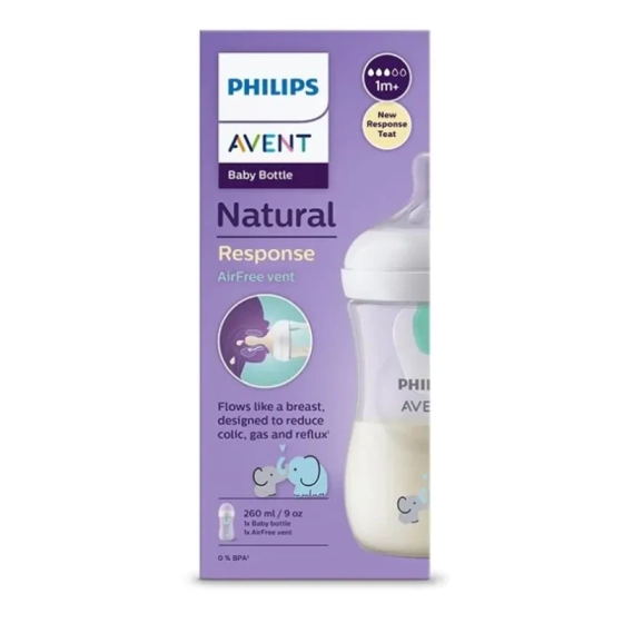 Бутилка Natural Response AirFree 260мл 1м+ с биберон с поток 3 за момче Avent