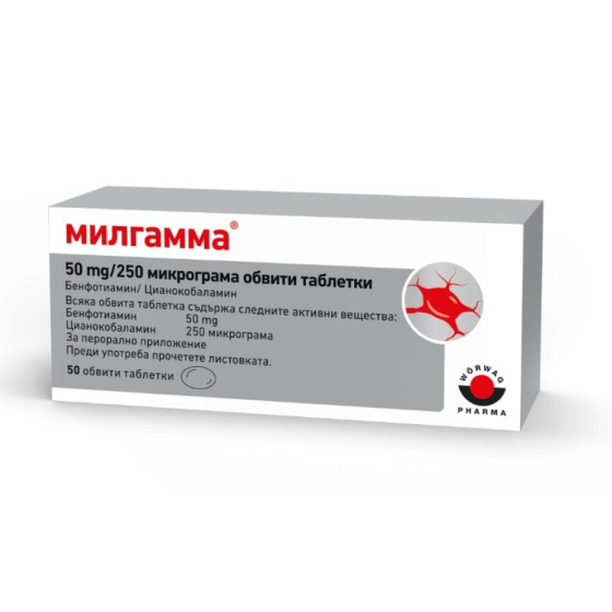 Милгамма таблетки при неврити, невралгии и ревматични заболявания 50мг/250мкг х50