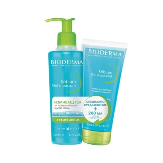 Bioderma promo sebium измивен гел 200мл помпа + измивен гел туба 200мл