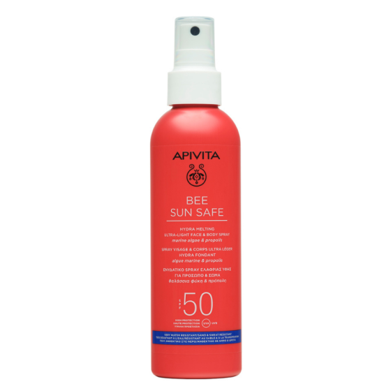 Apivita Bee Sun Safe Хидратиращ спрей с ултра лека текстура за лице и тяло SPF50